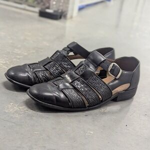 Vintage Leather Fisherman Sandals‎ Stacy Adams Black 9.5 Brazil Coastal Grandpa